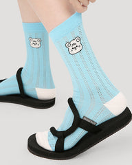 5-팩 레인보우 라인 시리즈 여성용 면 크루 양말 컬러풀 스트라이프 귀여운