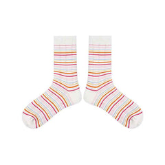5-Pack Rainbow Line Series Women Cotton Crew Socks Colorful Stripe Cute