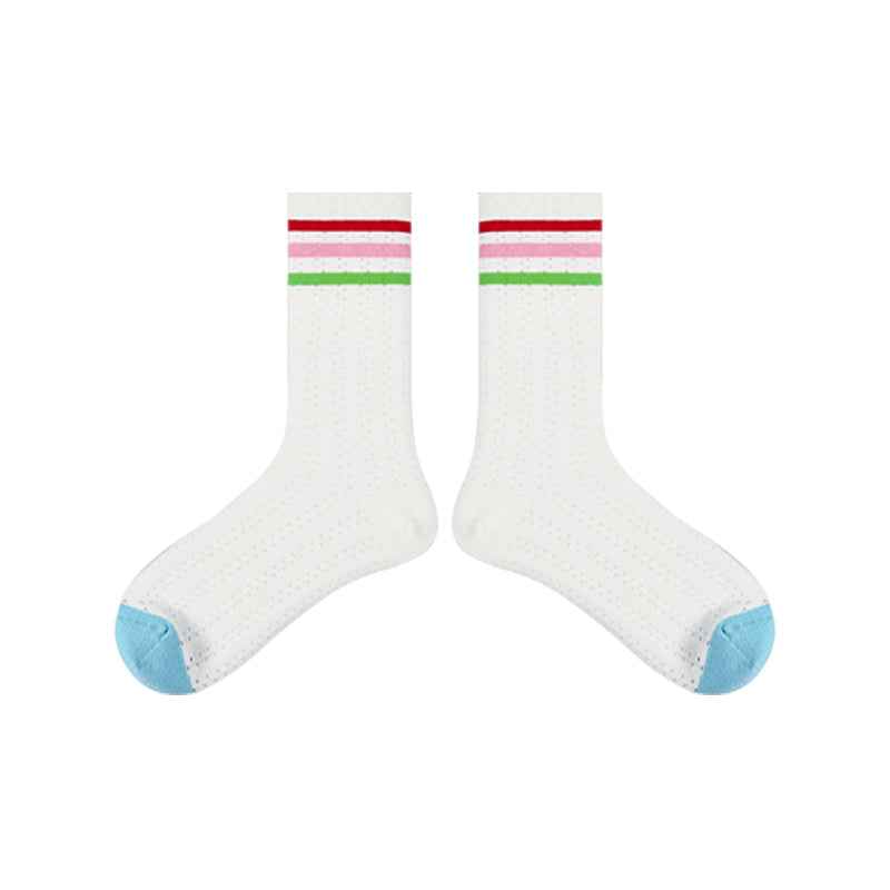 5-Pack Rainbow Line Series Women Cotton Crew Socks Colorful Stripe Cute