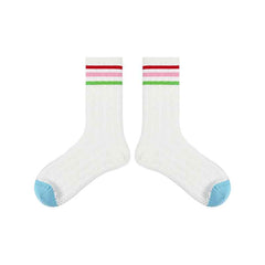 5-Pack Rainbow Line Series Women Cotton Crew Socks Colorful Stripe Cute