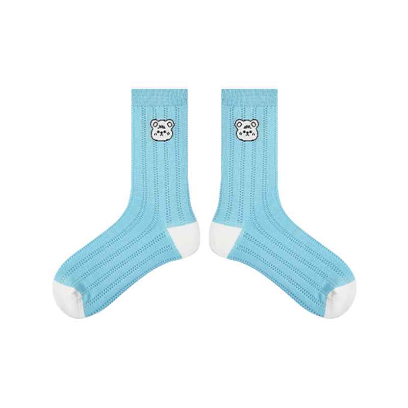 5-Pack Rainbow Line Series Women Cotton Crew Socks Colorful Stripe Cute