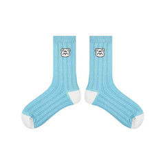 5-Pack Rainbow Line Series Women Cotton Crew Socks Colorful Stripe Cute