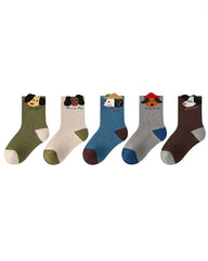 5組合凸面小狗毛圈中筒襪子兒童卡通棉質可愛