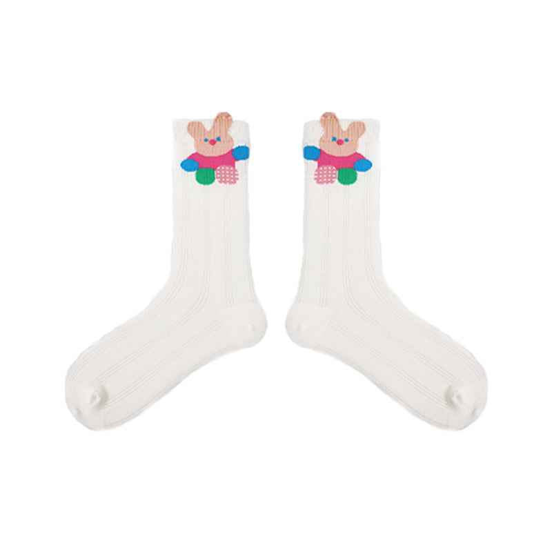 5-Pack Cute Summer Series Women Cotton Crew Socks Cartoon Mesh Stripe