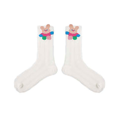 5-Pack Cute Summer Series Women Cotton Crew Socks Cartoon Mesh Stripe