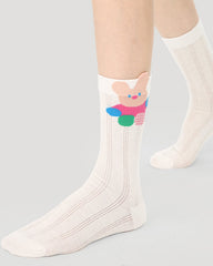 5-Pack Cute Summer Series Women Cotton Crew Socks Cartoon Mesh Stripe