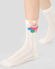5-Pack Cute Summer Series Women Cotton Crew Socks Cartoon Mesh Stripe