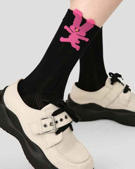 5-Pack Cute Summer Series Women Cotton Crew Socks Cartoon Mesh Stripe