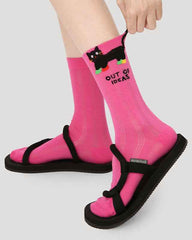 5-Pack Cute Summer Series Women Cotton Crew Socks Cartoon Mesh Stripe