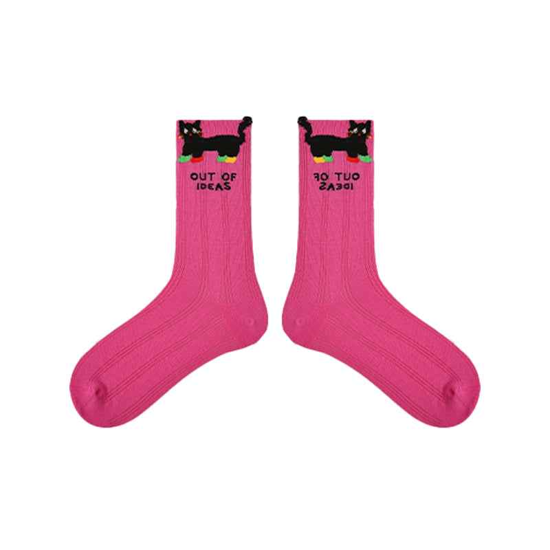 5-Pack Cute Summer Series Women Cotton Crew Socks Cartoon Mesh Stripe