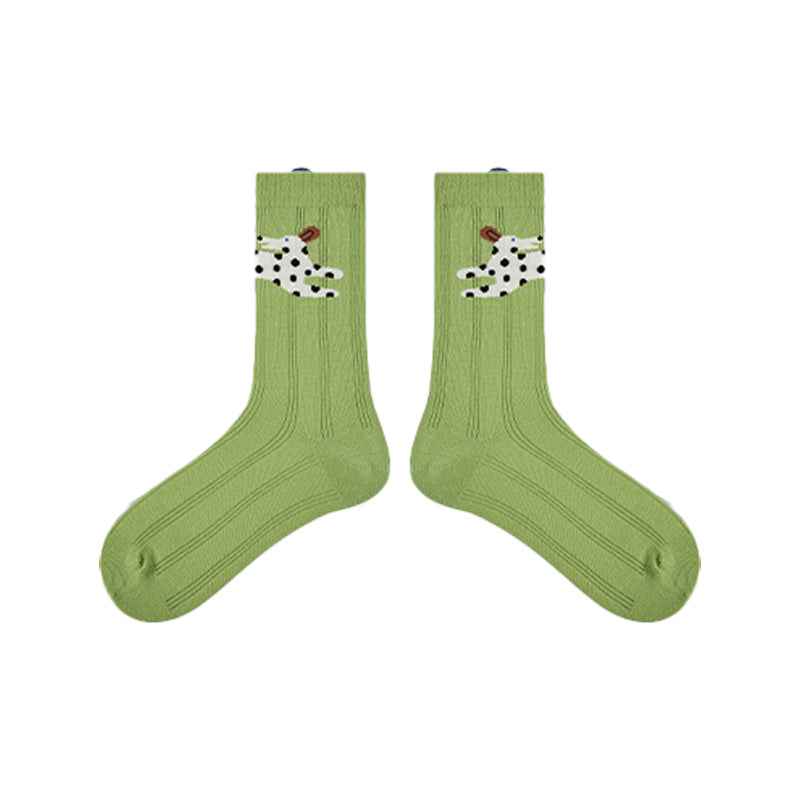 5-Pack Cute Summer Series Women Cotton Crew Socks Cartoon Mesh Stripe