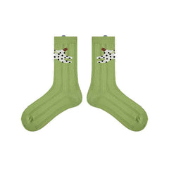 5-Pack Cute Summer Series Women Cotton Crew Socks Cartoon Mesh Stripe