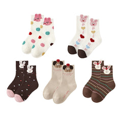 5-Pack Kids Cotton Ankle Socks Cute Bunny Bow Cute Casual