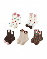 5-팩 키즈 코튼 앵클 양말 귀여운 토끼 리본 귀여운 캐주얼