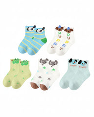 5組合 森林友誼系列 兒童襪子,可愛休閒風格,適合男孩
