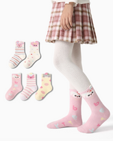 5-팩 핑크 고양이 토끼 테리 아동 양말 두꺼운 따뜻한 면 크루 양말