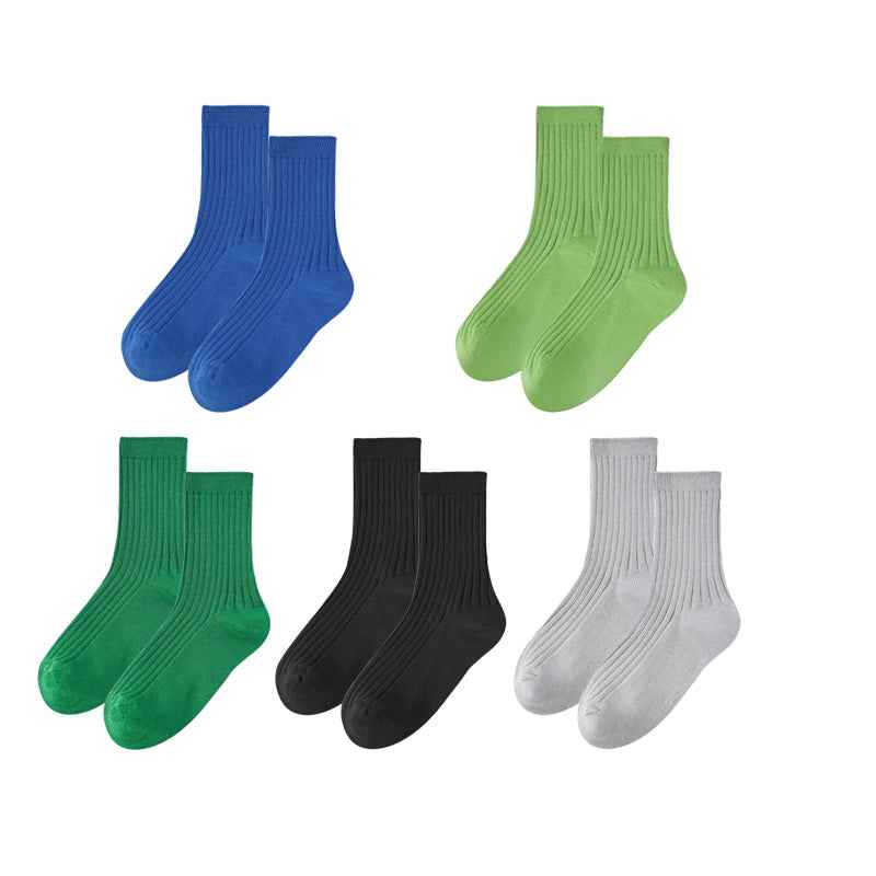 5-Pack Kids Cotton Crew Socks Solid Color Casual