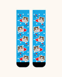 大人用カスタム猫顔クルーソックス パーソナライズペット写真ソックス ペット好きへのギフト ブラックトゥ