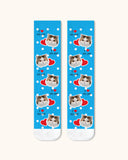 大人用カスタム猫顔クルーソックス パーソナライズペット写真ソックス ペット好きへのギフト ホワイトトゥ