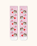 大人用カスタム猫顔クルーソックス パーソナライズペット写真ソックス ペット好きへのギフト ホワイトトゥ