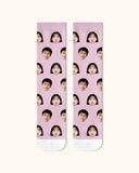 大人用カスタムポートレートフェイスクルーソックス パーソナライズ写真ソックス 友達へのギフト ホワイトトゥ