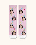 大人用カスタムポートレートフェイスクルーソックス パーソナライズ写真ソックス 友達へのギフト ホワイトトゥ