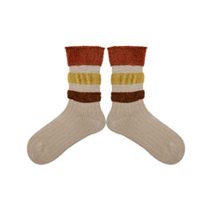 Women Cotton Crew Socks Plush Contrast Color Stitching Thick Warm Retro