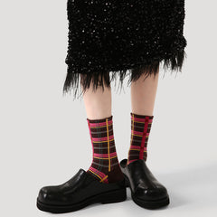 レディース コットン クルー ソックス レトロ チェック柄 ヴィンテージ風 厚手 暖かい