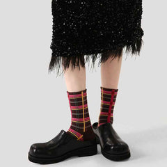 Women Cotton Crew Socks Retro Plaid Vintage Style Thick Warm