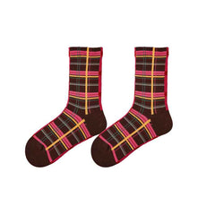 Women Cotton Crew Socks Retro Plaid Vintage Style Thick Warm
