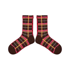 Women Cotton Crew Socks Retro Plaid Vintage Style Thick Warm