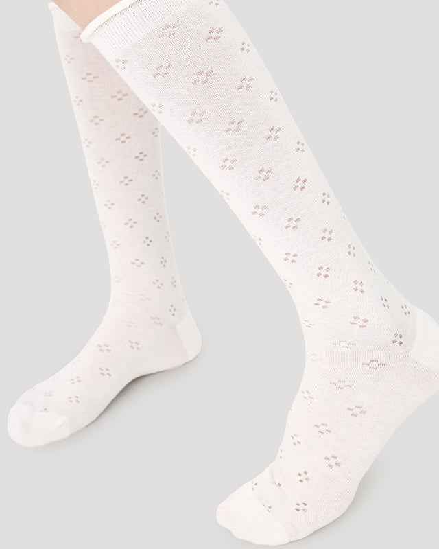 Women Ballet Cotton Knee High Socks Seamless Mesh Hollow Pattern Thin