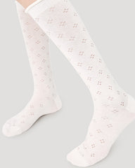 Women Ballet Cotton Knee High Socks Seamless Mesh Hollow Pattern Thin