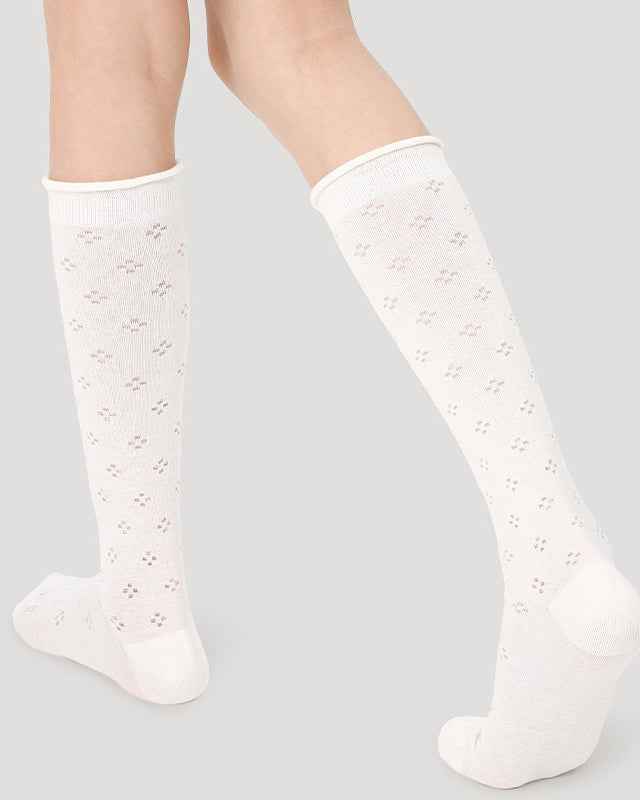 Women Ballet Cotton Knee High Socks Seamless Mesh Hollow Pattern Thin