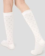 Women Ballet Cotton Knee High Socks Seamless Mesh Hollow Pattern Thin