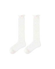 Women Ballet Cotton Knee High Socks Seamless Mesh Hollow Pattern Thin