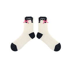 3組合女款棉質中筒襪 黑白可愛休閒