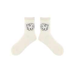 3組合女款棉質中筒襪 黑白可愛休閒