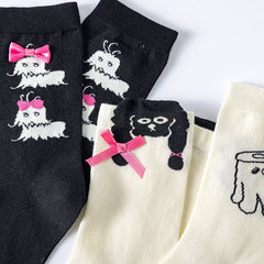 3組合女款棉質中筒襪 黑白可愛休閒