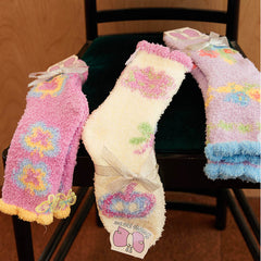 선물 박스 세트 여성 크루 양말 나비 시리즈 보송보송 두꺼운 따뜻한 부드러운 미끄럼 방지 양말