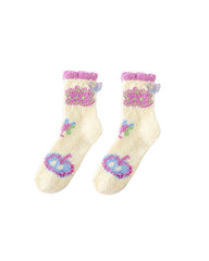 Gift Box Set Women Crew Socks Butterfly Series Fuzzy Thick Warm
