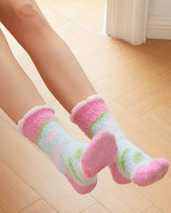 여성 크루 양말 나비 시리즈 보송보송 두꺼운 따뜻한 부드러운 미끄럼 방지 양말