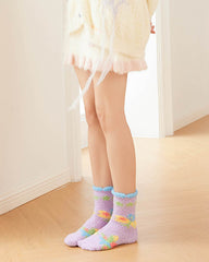 여성 크루 양말 나비 시리즈 보송보송 두꺼운 따뜻한 부드러운 미끄럼 방지 양말