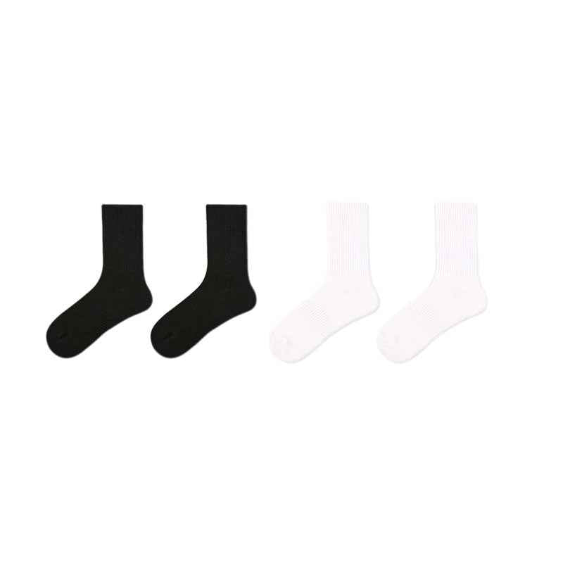 Unisex Couple Cotton Crew Socks Black White Seamless Soft Breathable Casual