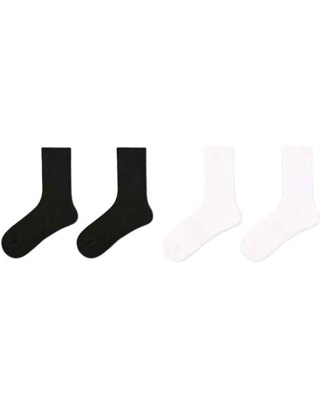 Unisex Couple Cotton Crew Socks Black White Seamless Soft Breathable Casual