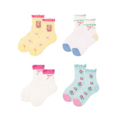 4-Pack Kids Cotton Ankle Socks Colorful Candies Bow Breathable Cute
