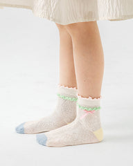 4-팩 키즈 코튼 앵클 양말 컬러풀 캔디 리본 통기성 귀여움