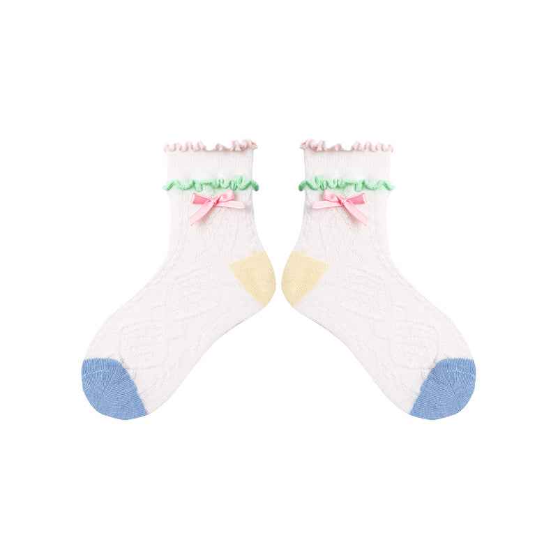 4-Pack Kids Cotton Ankle Socks Colorful Candies Bow Breathable Cute