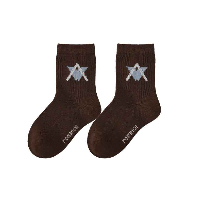 5-Pack Kids Cotton Crew Socks Stripe Letter Sporty Casual Thick Warm