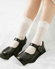 Kids Mesh Cotton Crew Socks Hollow Pattern Crimping Cuff Thin Breathable